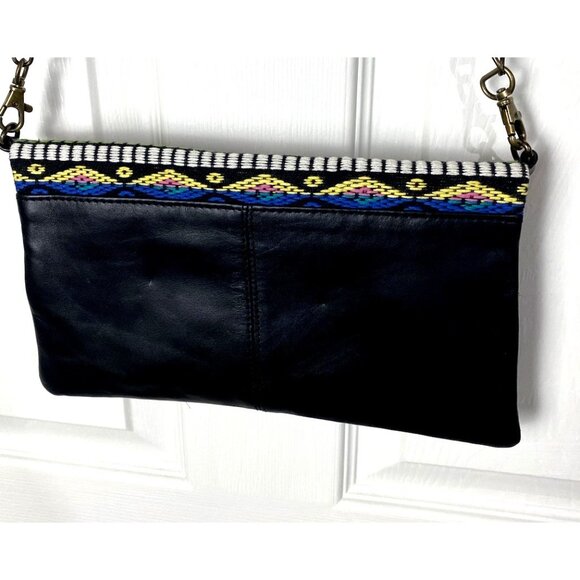 Boho Embroidered Leather Crossbody Bag Womens PomPom Trim Festival Hippie Purse - Picture 4 of 11